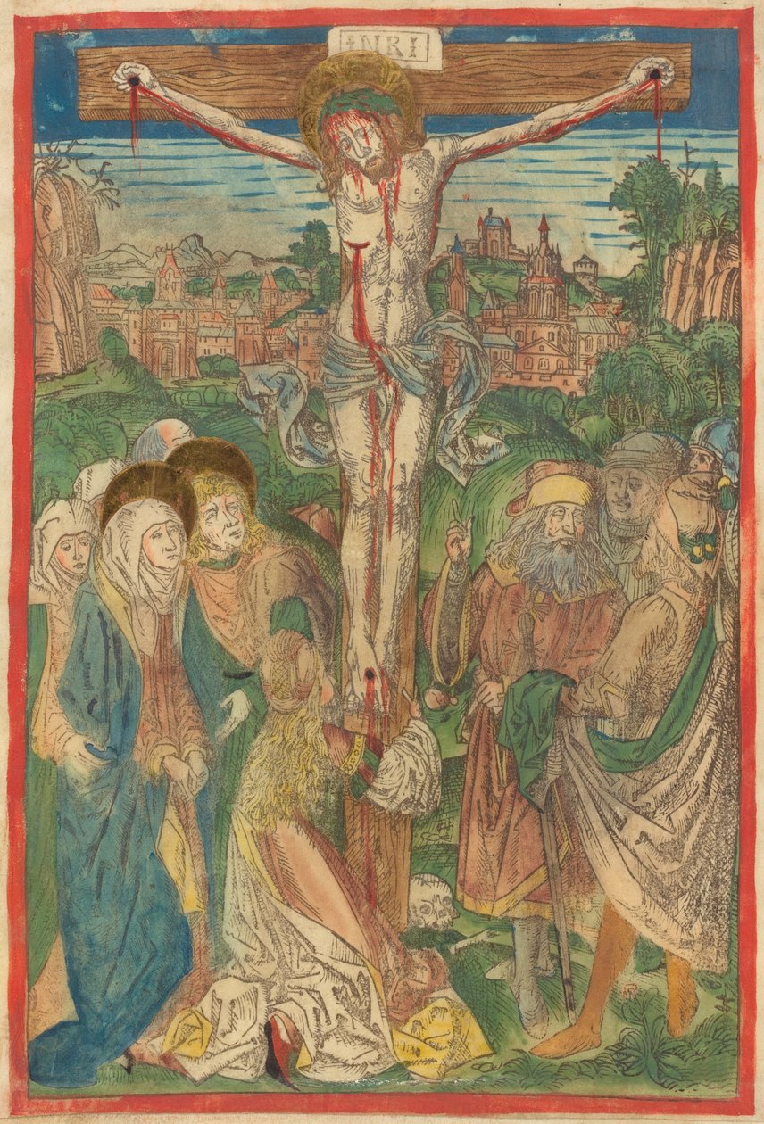 Die Kreuzigung mit der heiligen Maria Magdalena door Michael Wolgemut
