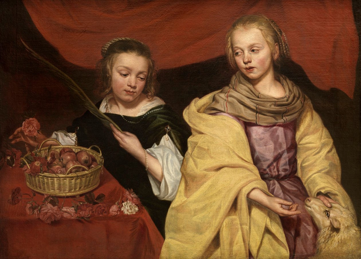 Twee Meisjes als Sint Agnes en Sint Dorothea, c. 1650 door Michaelina Wautier
