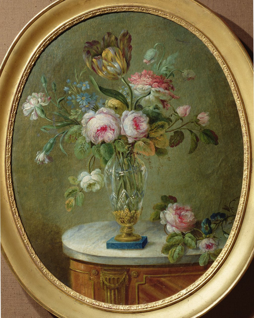 Vaas met bloemen op een tafel door Michel Bellange