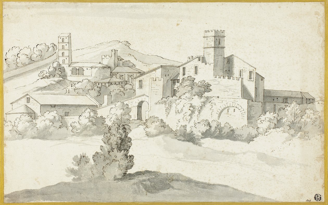 Landschap met een oud kasteel door Michel Ange Houasse