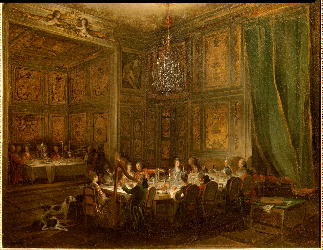 Diner van Prins Louis François de Conti, Tempelpaleis. 1766 door Michel Barthelemy Ollivier or Olivier
