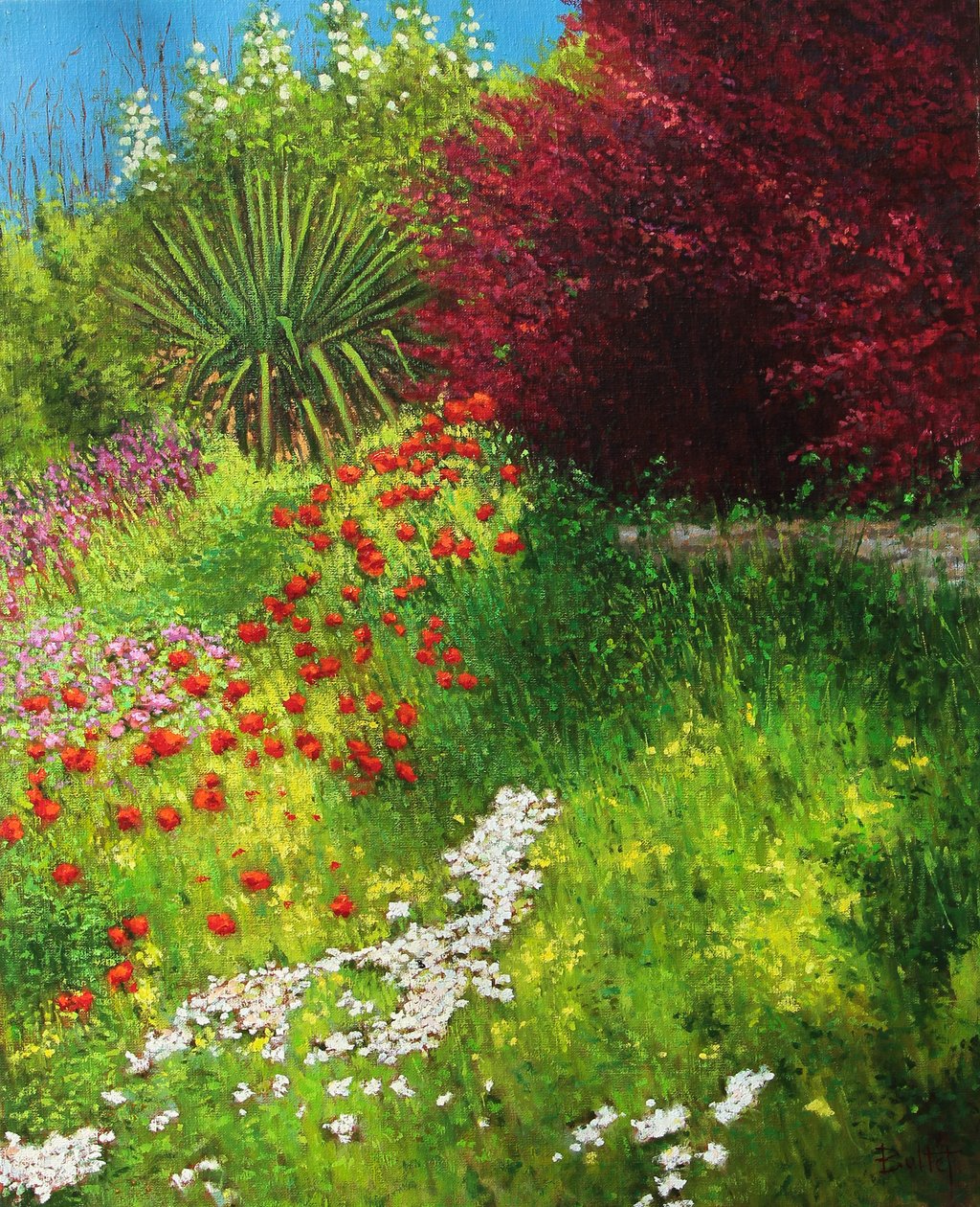 bloemrijke oever (olieverfschilderij) door Michel Bultet