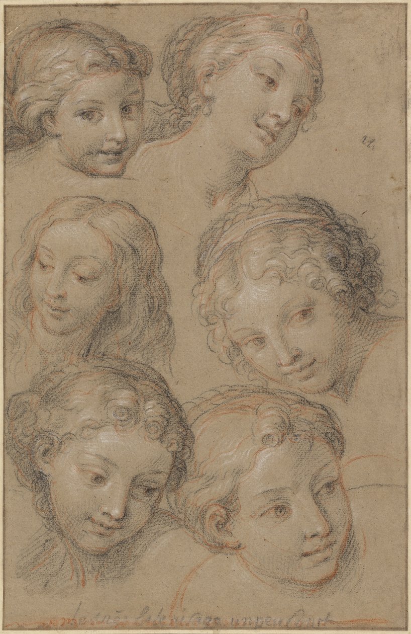 Studies van vrouwenhoofden door Michel Corneille