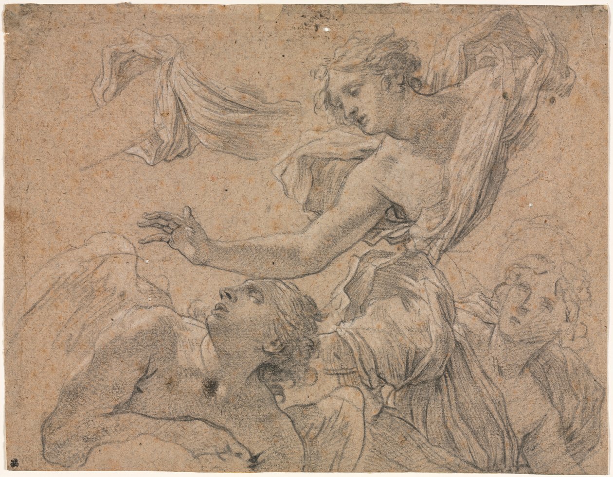 Studies van engelen recto, Panthea voor Cyrus verso, 1655-1660 door Michel Dorigny