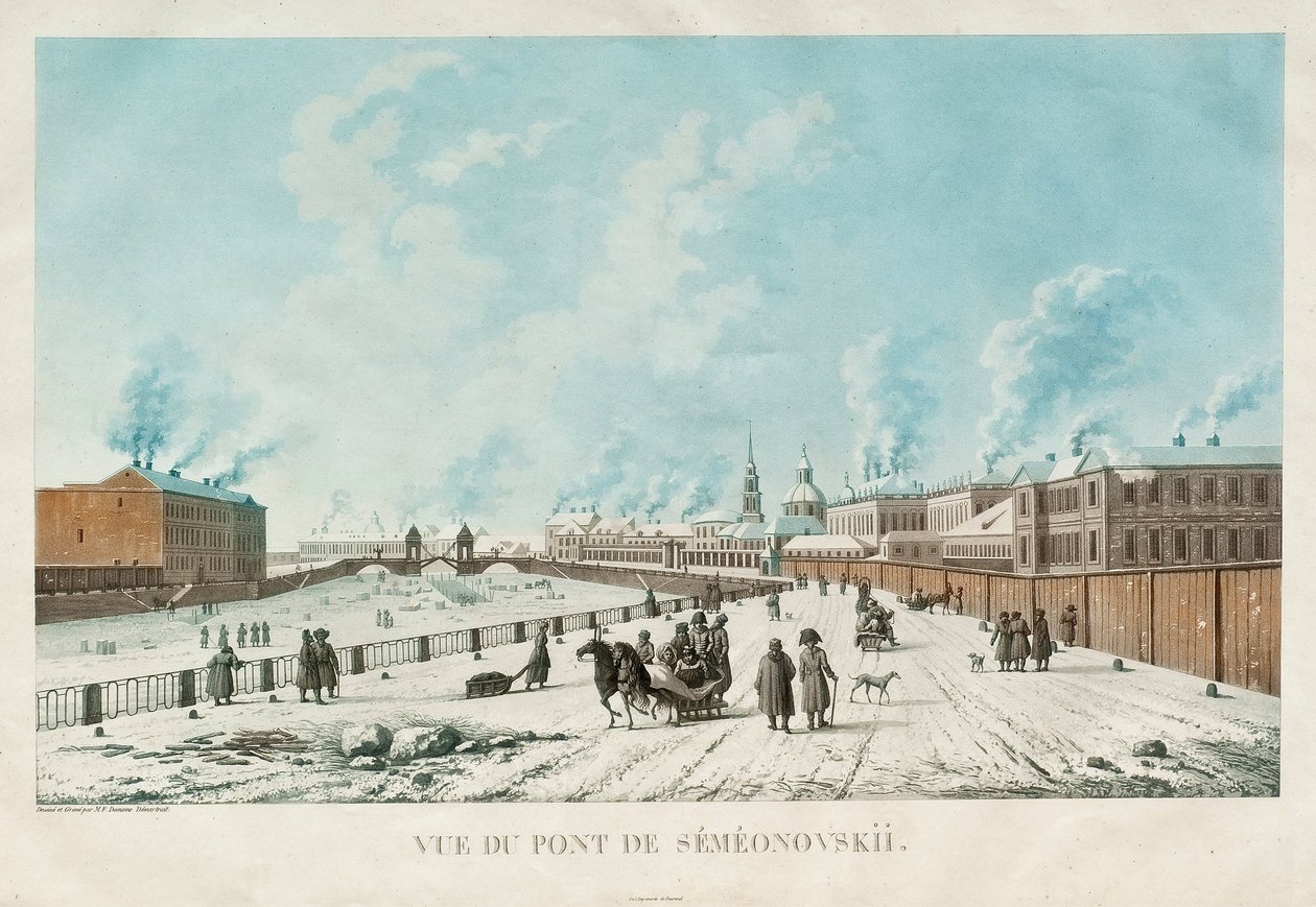 De Semyonovsky Brug in Sint-Petersburg, 1813 door Michel Francois Damam Demartrait