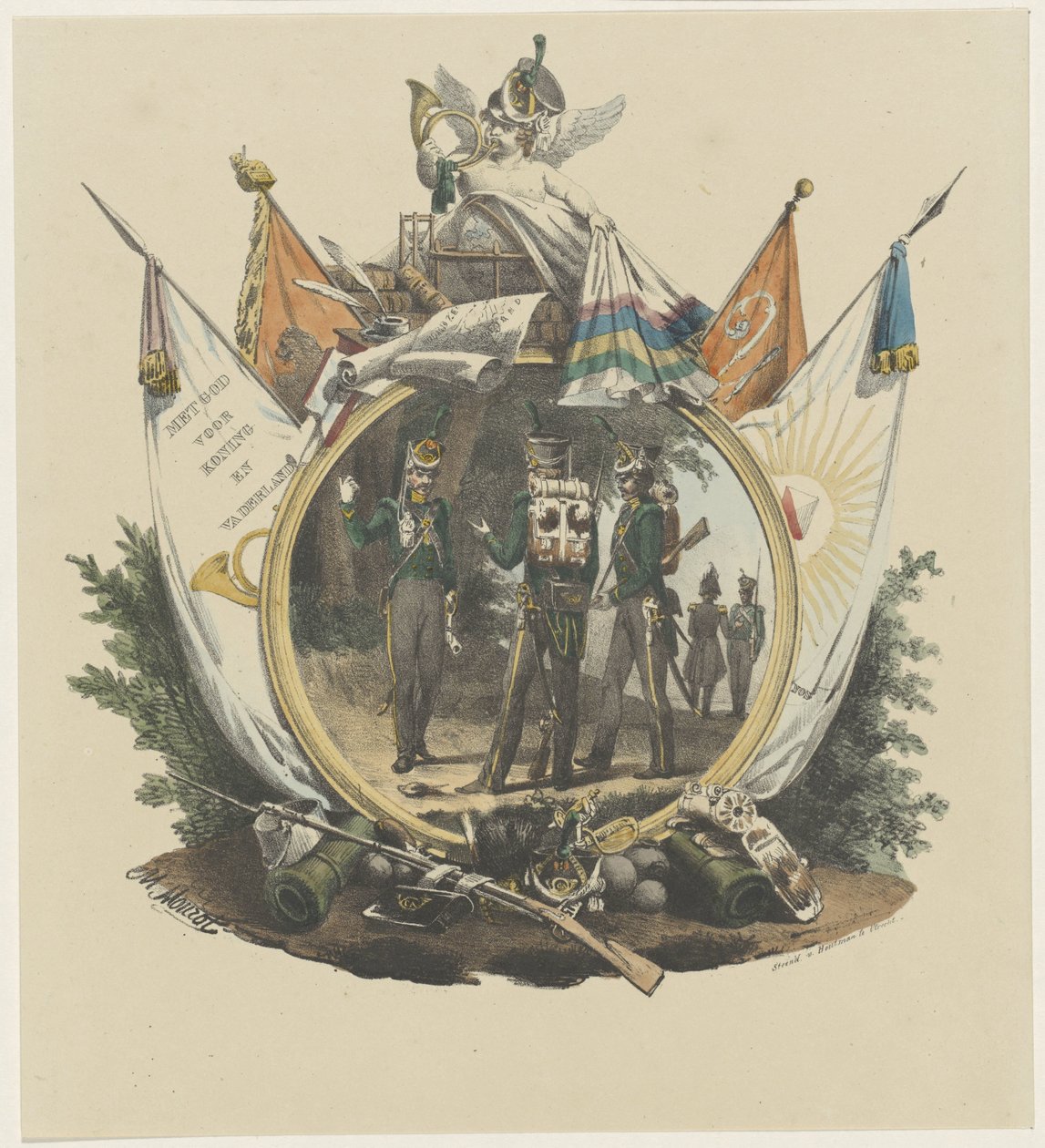 Medaillon met Vrijwillige Jagers der Utrechtse Hogeschool, 1830 door Michel Mourot