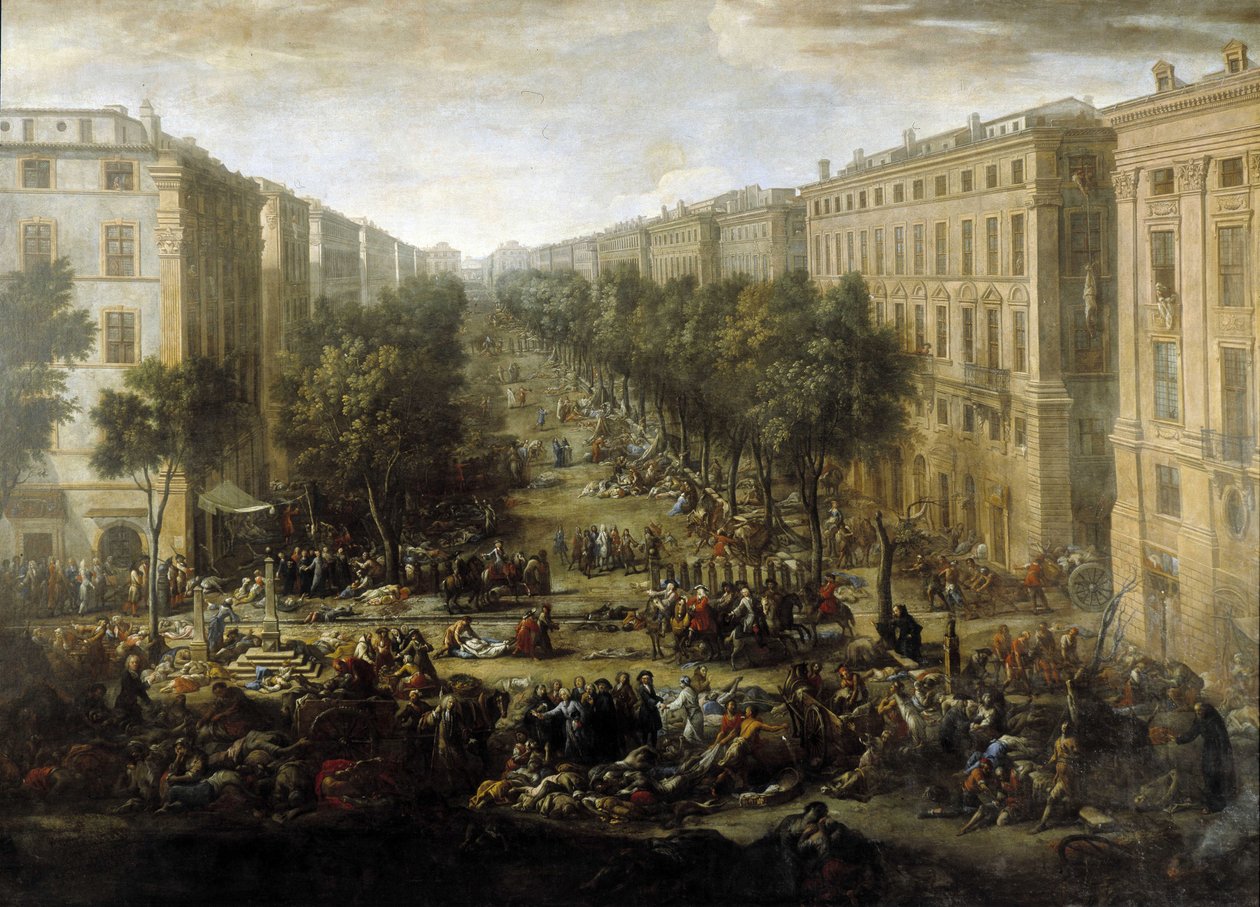 Zicht op de Cours (van Marseille) tijdens de pest van 1720 door Michel Serre