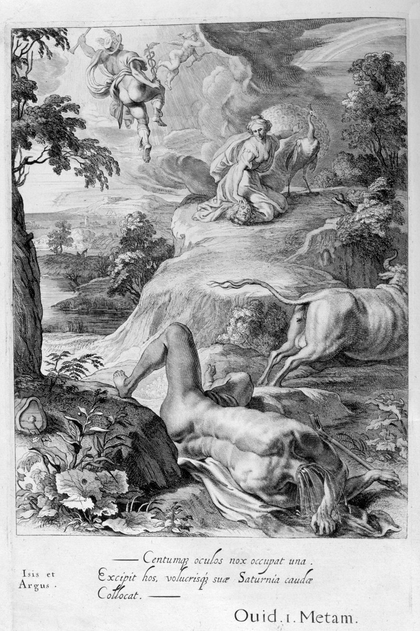 Io veranderd in een koe: Mercurius snijdt het hoofd van Argus af, 1655 door Michel de Marolles