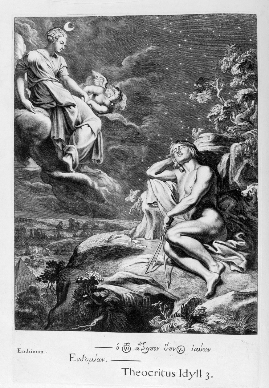 De maan en Endymion, 1655 door Michel de Marolles