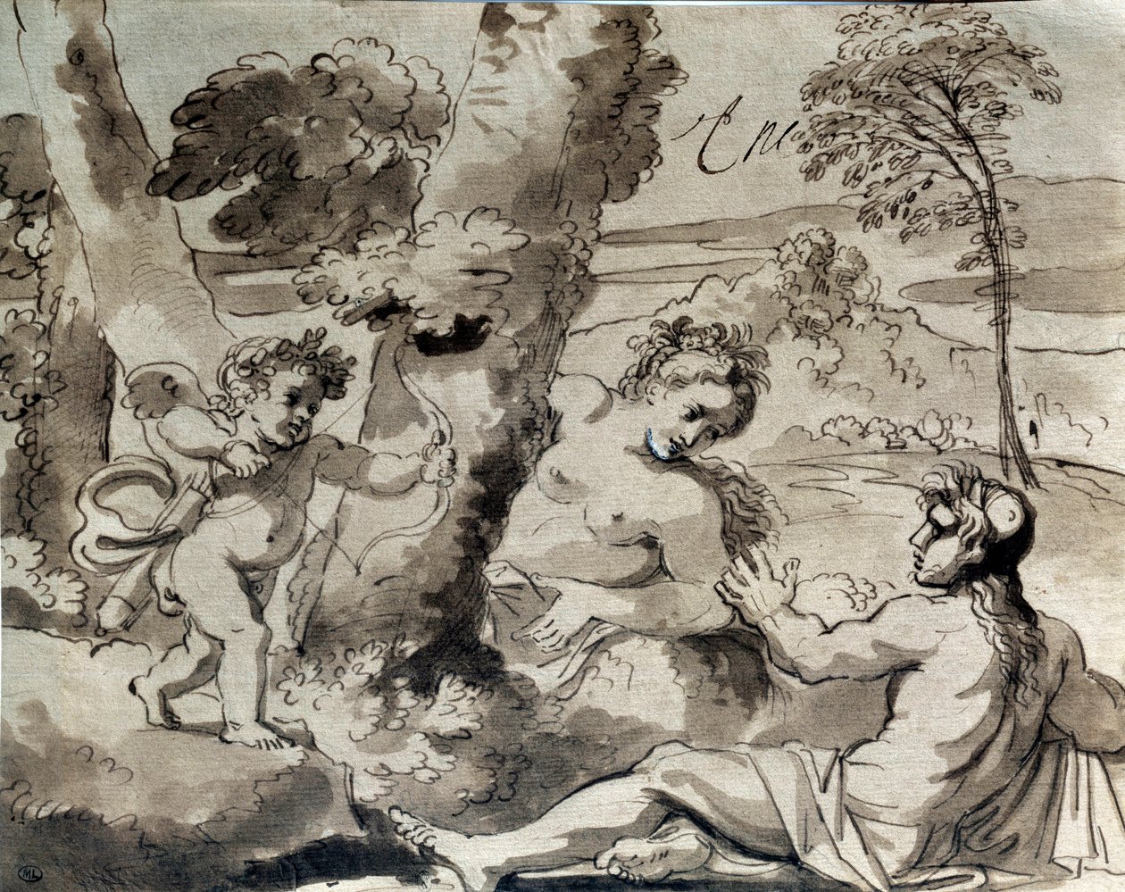 Liefde, een herder en een nimf door Michel des Gobelins Corneille