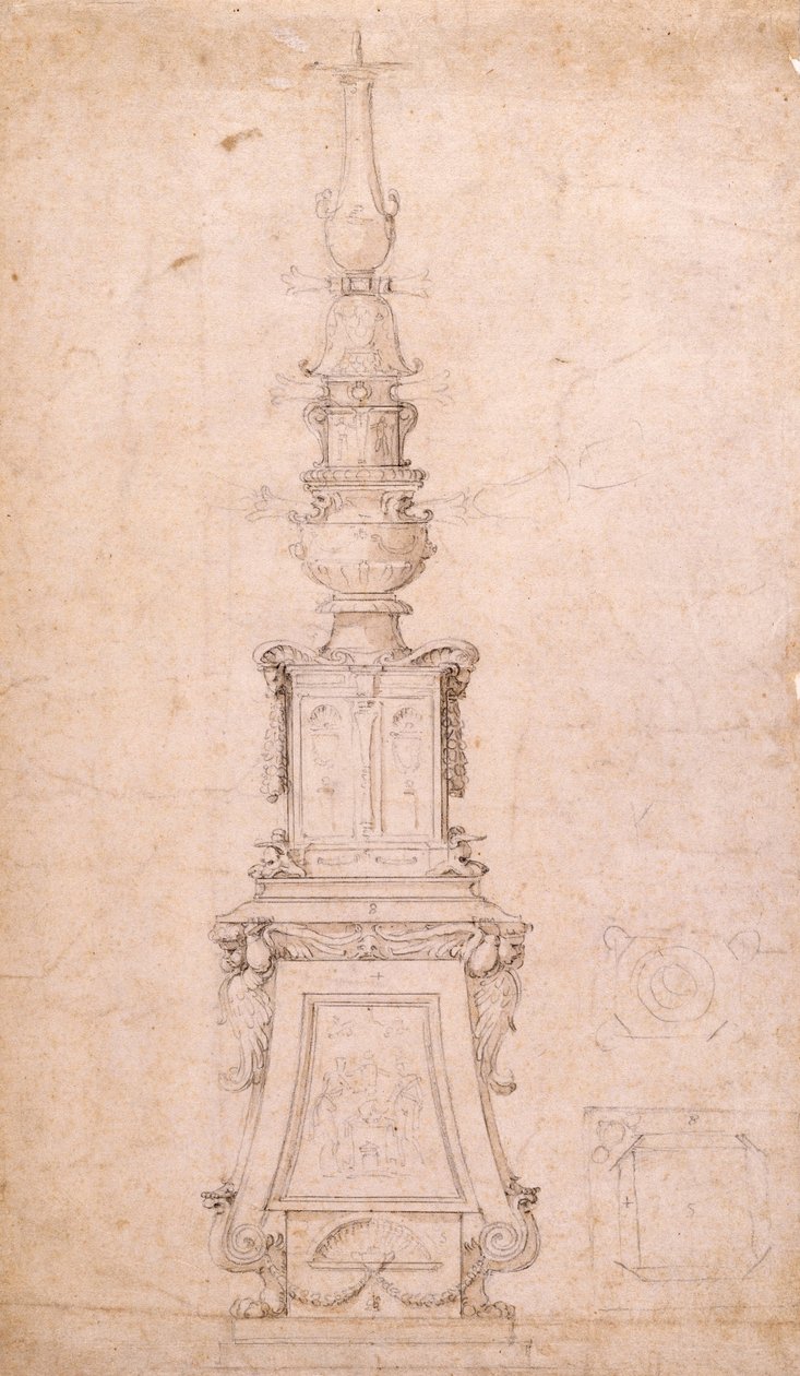 Ontwerp voor een kandelaar door Michelangelo Buonarroti