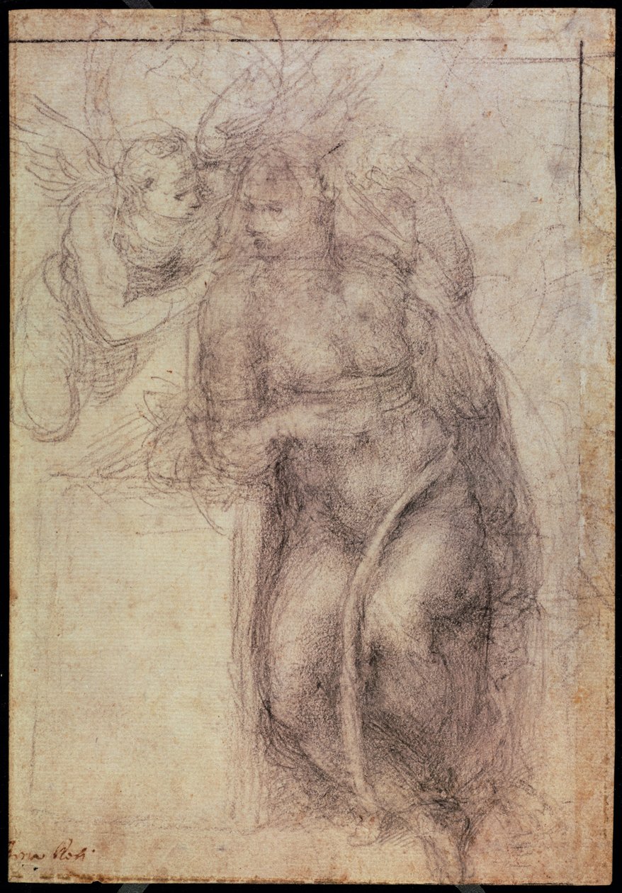 Inv.1895-9-15-516.recto (w.72) Studie voor de Aankondiging, 1547 door Michelangelo Buonarroti