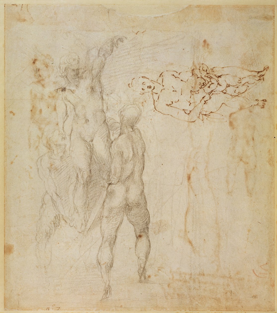 Mannelijke groep en zittende figuur met kind door Michelangelo Buonarroti