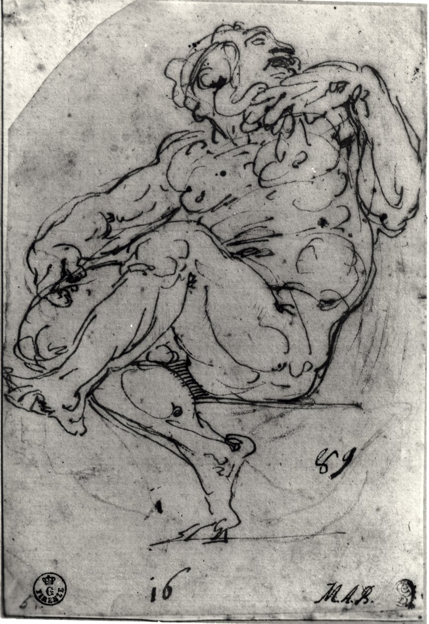 Zittende mannelijke naakt door Michelangelo Buonarroti
