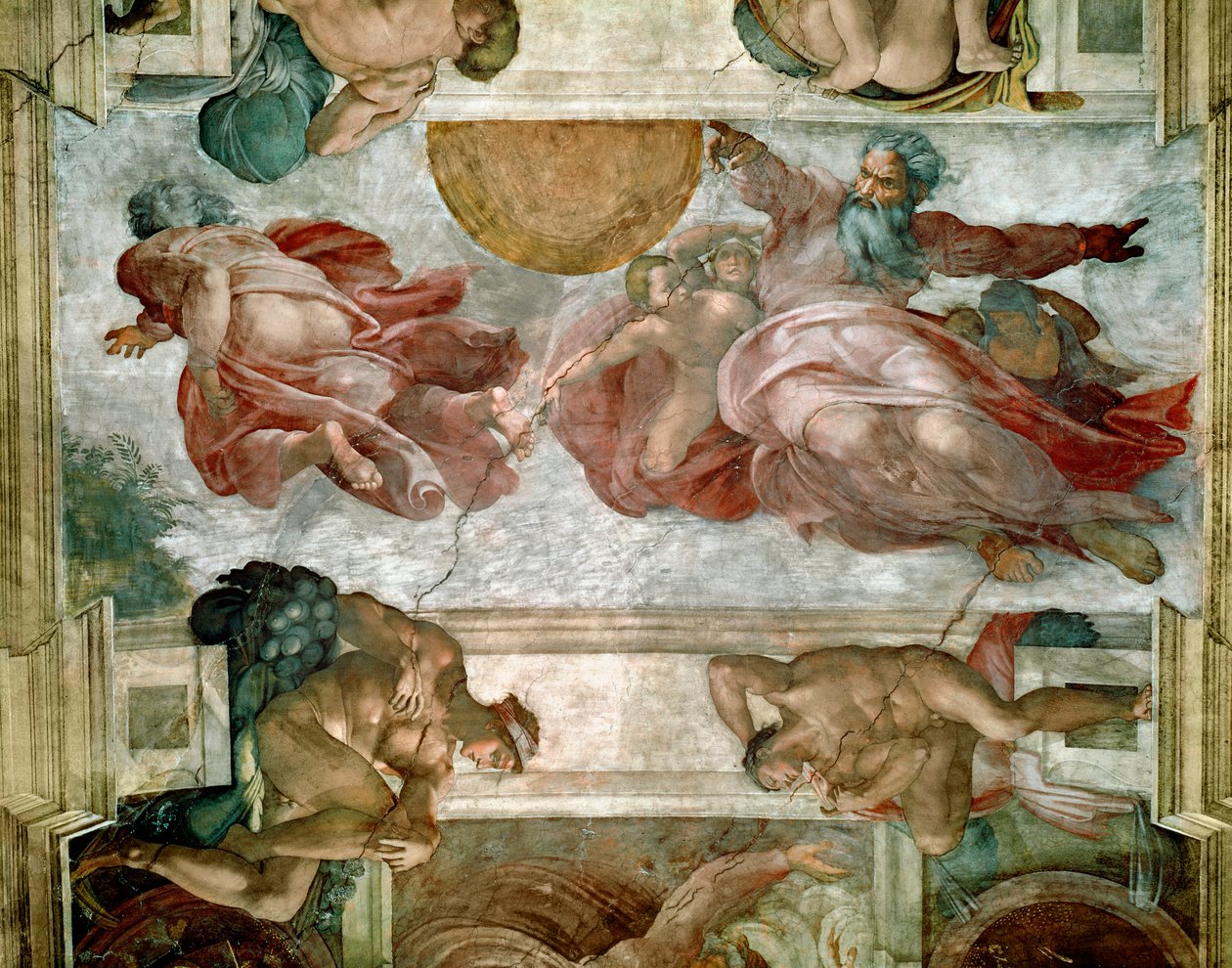 Sixtijnse Kapel Plafond: Schepping van de Zon en de Maan, 1508-12 door Michelangelo Buonarroti