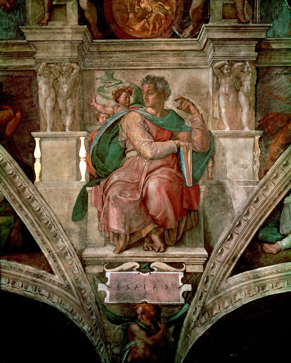 Plafond van de Sixtijnse Kapel: De profeet Jesaja (voor restauratie) door Michelangelo Buonarroti