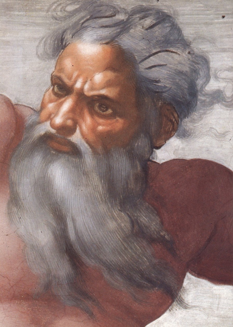 Sixtijnse Kapel plafond: Schepping van de Zon en de Maan, 1508-12, detail van het gezicht van God door Michelangelo Buonarroti