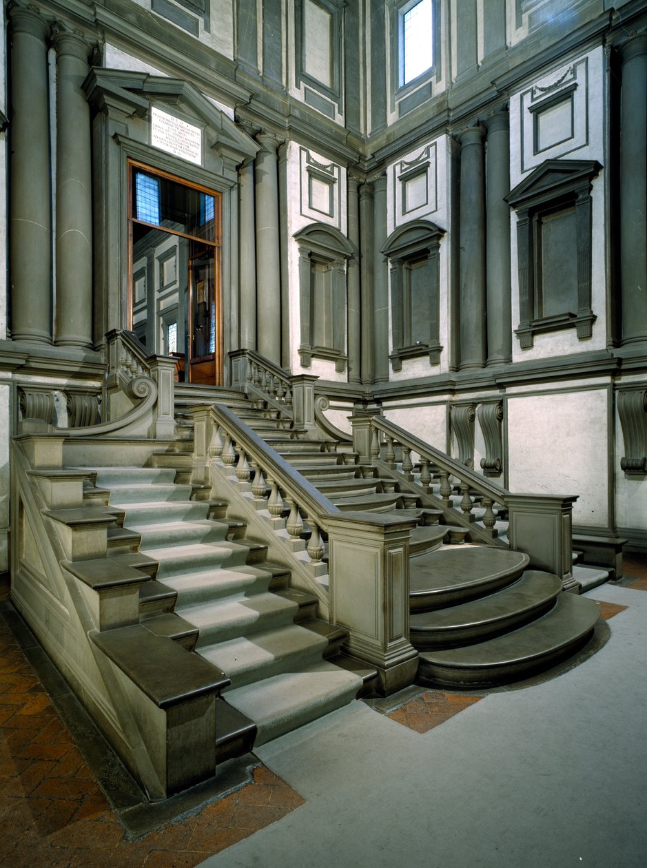 Trap in de ingangshal van de Laurentiaanse Bibliotheek, voltooid door Bartolomeo Ammannati, 1559 door Michelangelo Buonarroti