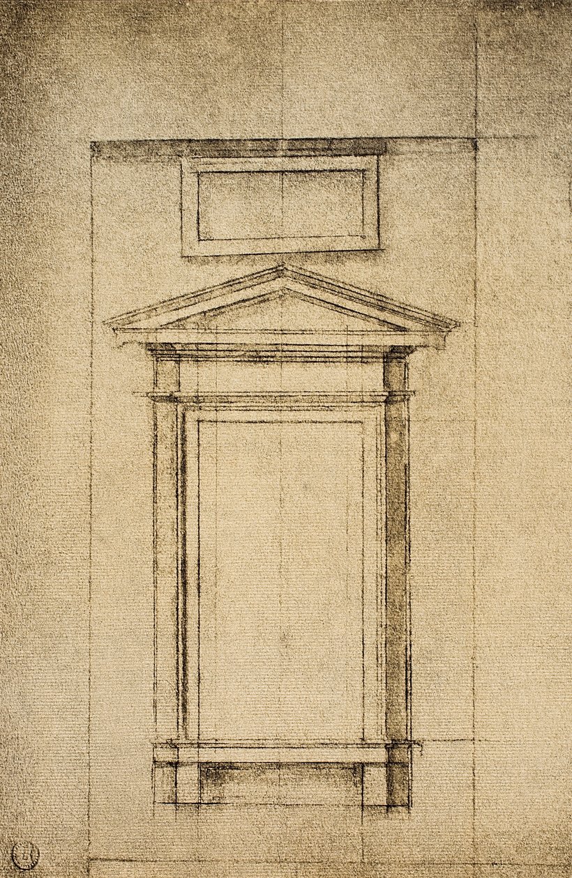 Studie voor een raam van de vestibule van de Laurentiaanse Bibliotheek door Michelangelo Buonarroti