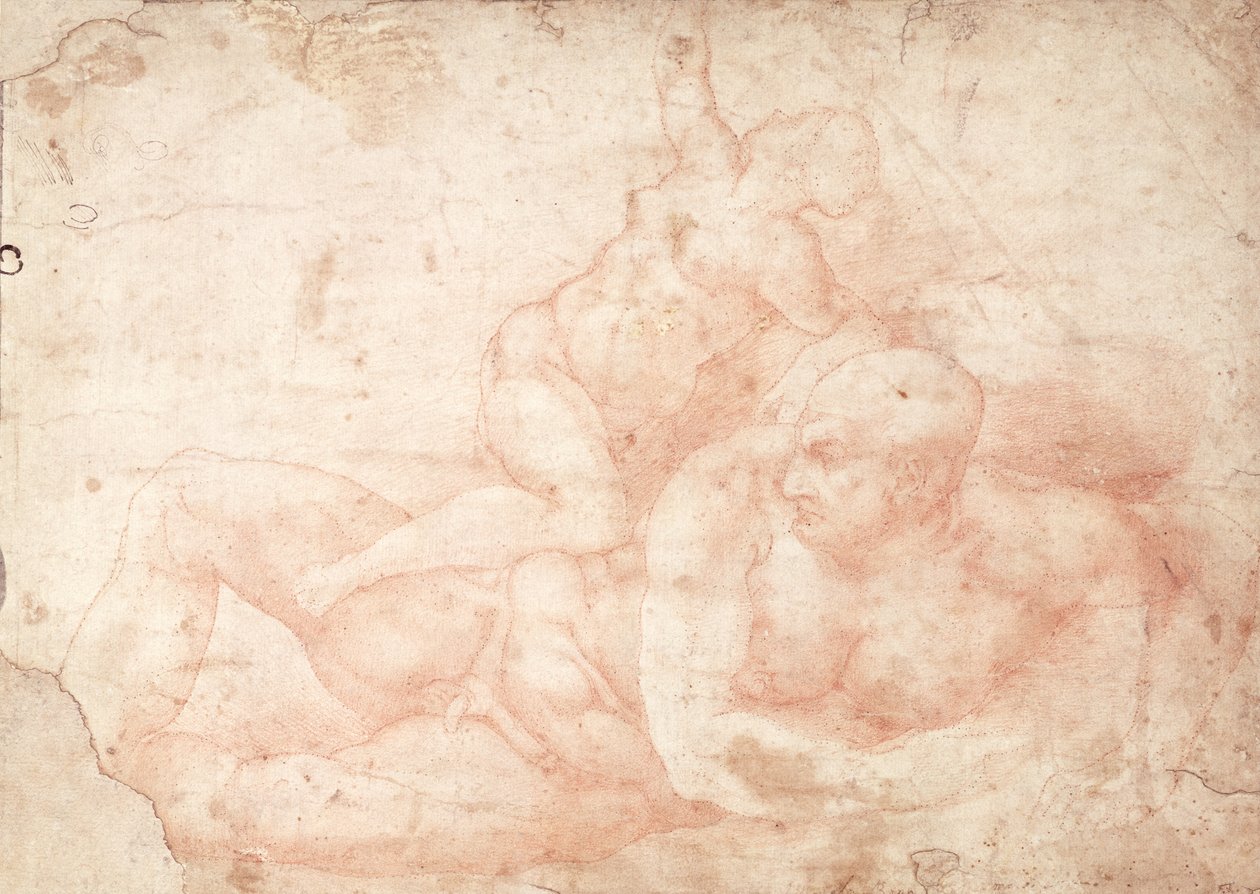 Studie van een mannelijke en vrouwelijke naakt door Michelangelo Buonarroti
