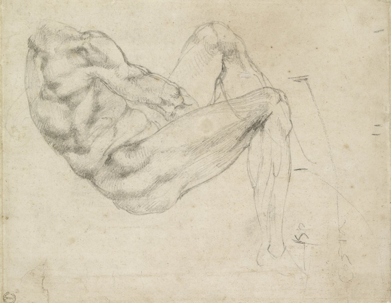 Studie van een Liggend Mannelijk Figuur, recto door Michelangelo Buonarroti