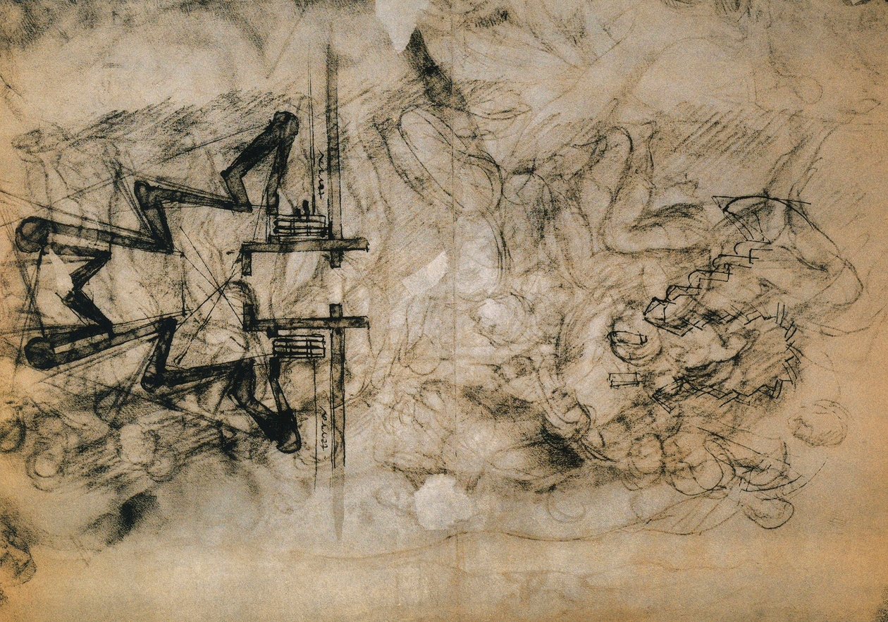 Studie van figuren en plannen voor de versterking van Florence; tekening door Michelangelo door Michelangelo Buonarroti