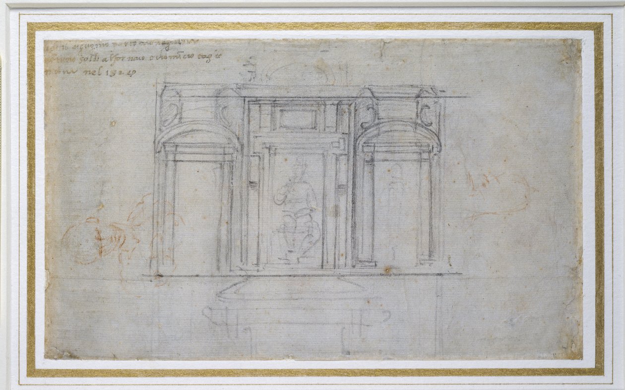 Studie van het bovenste niveau van het Medici-graf door Michelangelo Buonarroti