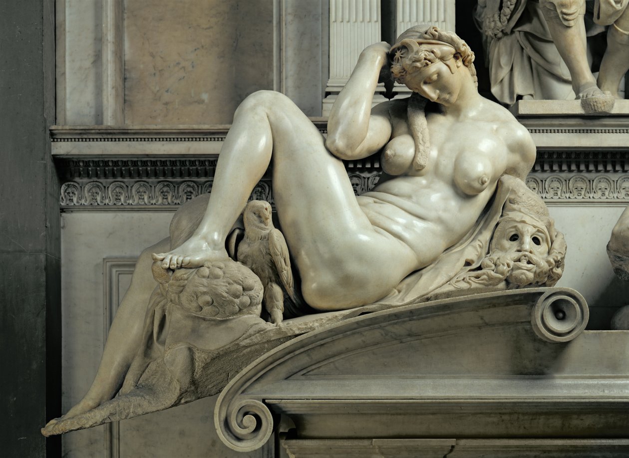 Graf van Giuliano de Medici, detail van Nacht, 1520-33 door Michelangelo Buonarroti