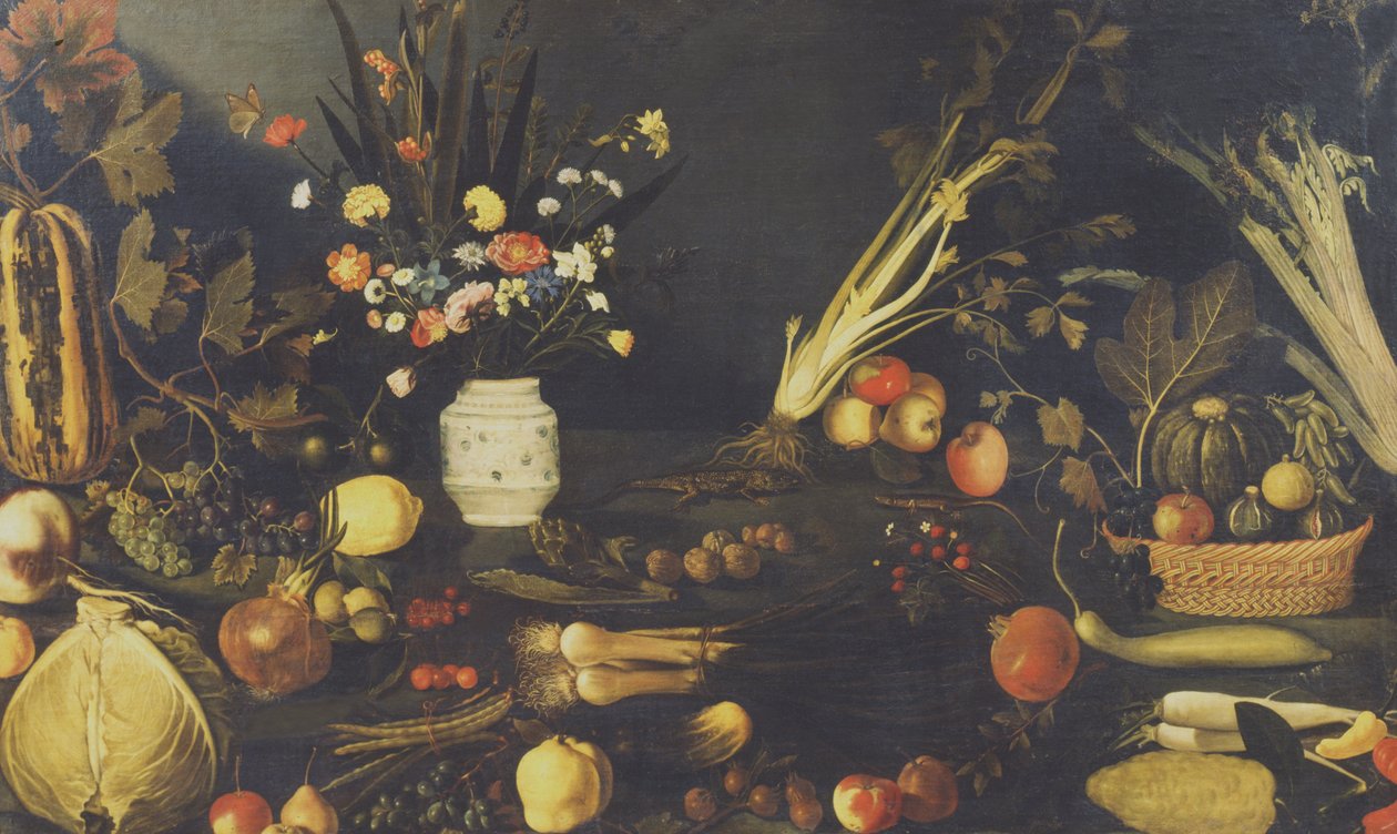 Stilleven van bloemen, fruit en groenten, ca. 1594 door Michelangelo Merisi Caravaggio