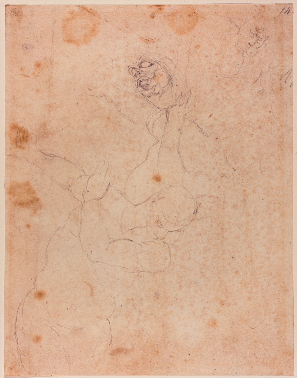Figuurstudies, deels uit de Verdrijving uit het Paradijs in de Sixtijnse Kapel door Michelangelo (after) Buonarroti