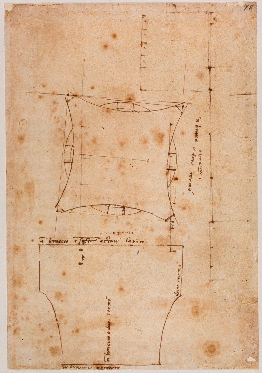 Plattegrond en opstand van een kapiteel, 16e eeuw door Michelangelo (after) Buonarroti