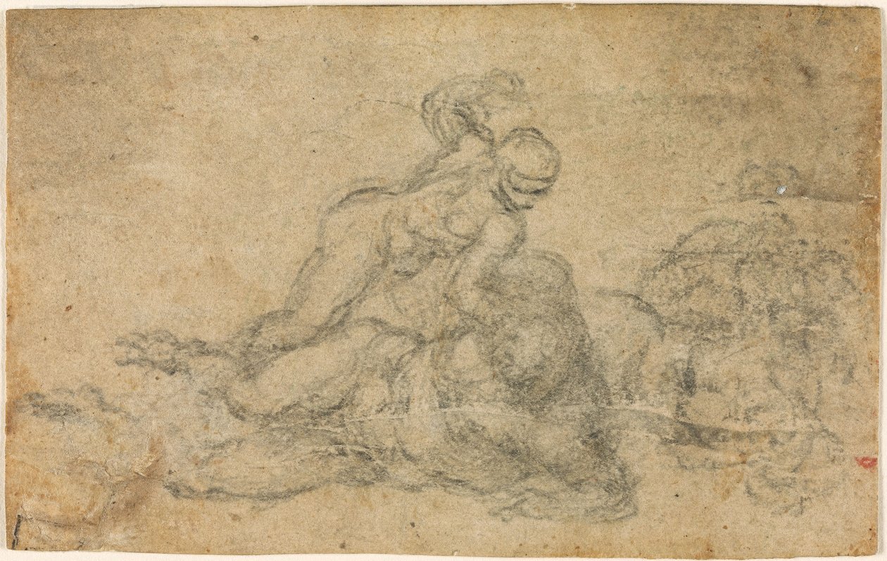 Michelangelo - David en Goliath. Verso gelijnde architectuurstudies, ca. 1550-1556, I, 32a door Michelangelo