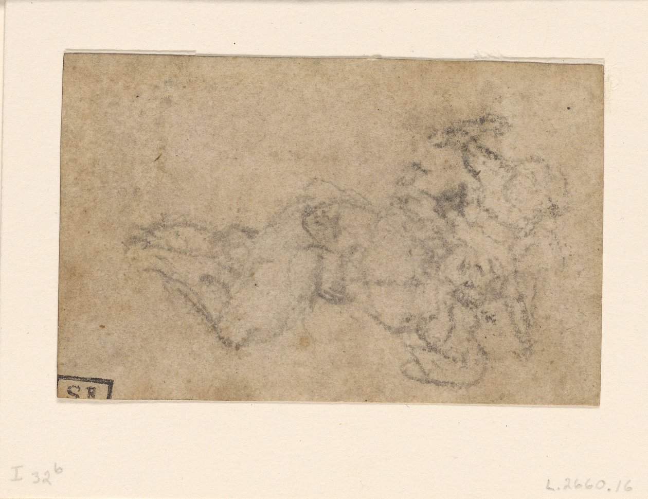 Michelangelo - David en Goliath. Verso gelijnde architectuurstudies, ca. 1550-1556, I, 32b door Michelangelo