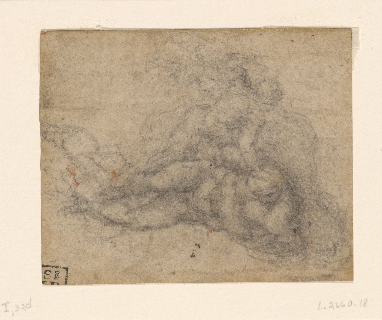 Michelangelo - David en Goliath. Verso gelijnde architectuurstudies, ca. 1550-1556, I, 32d door Michelangelo