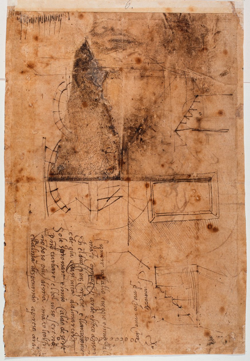 Autograaf architecturale studies en poëtische fragmenten door Michelangelo Buonarroti