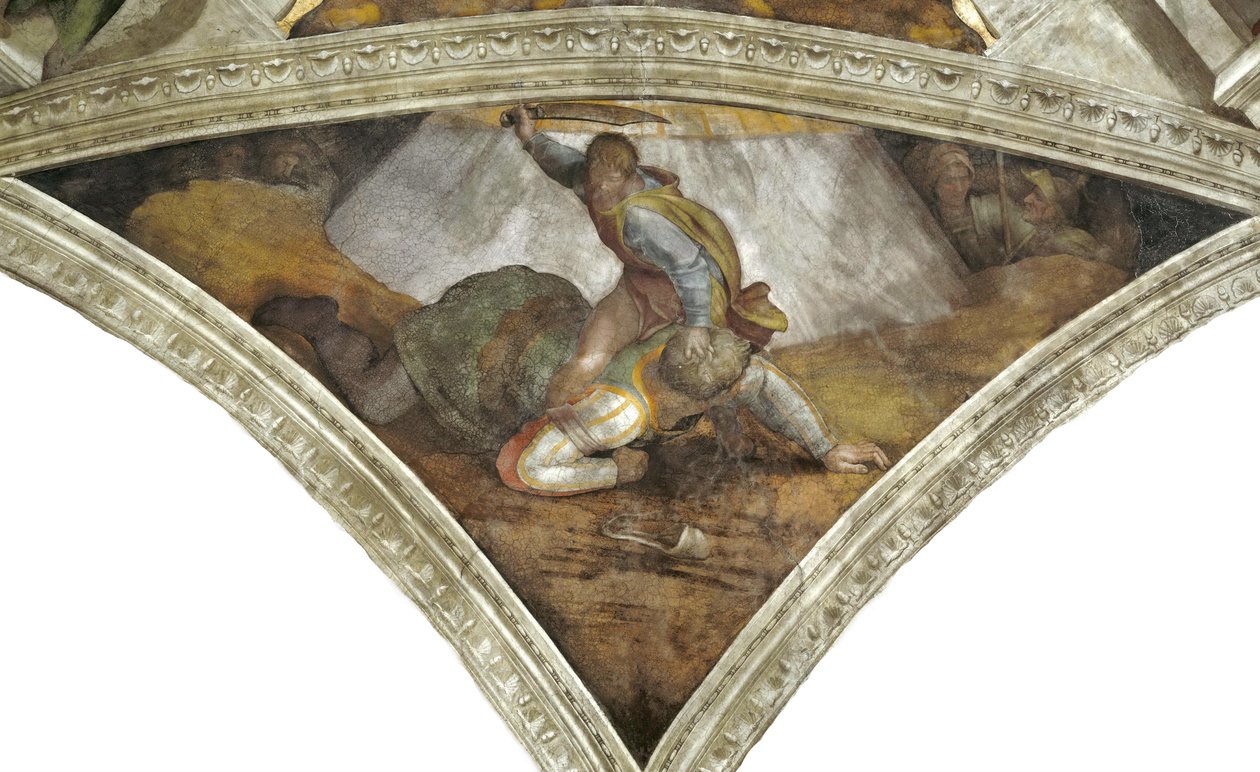 David en Goliath Sixtijnse Kapel plafond in het Vaticaan, 1508-1512 door Michelangelo Buonarroti