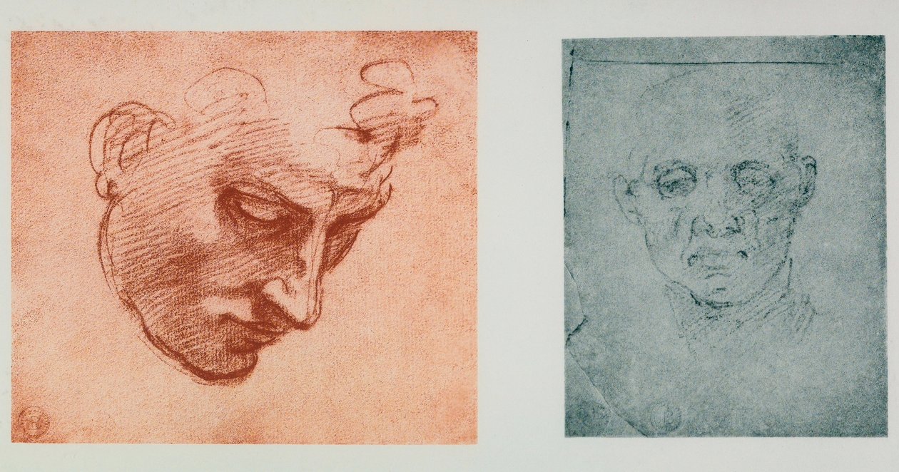 Vooraanzicht van een gezicht en een in profiel door Michelangelo Buonarroti