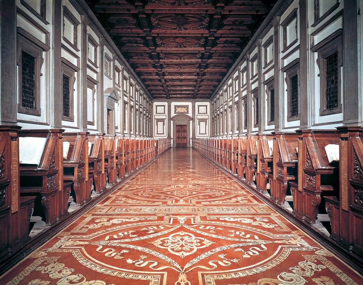 Laurentiaanse Bibliotheekhal, architect Michelangelo, Florence, Italië door Michelangelo Buonarroti