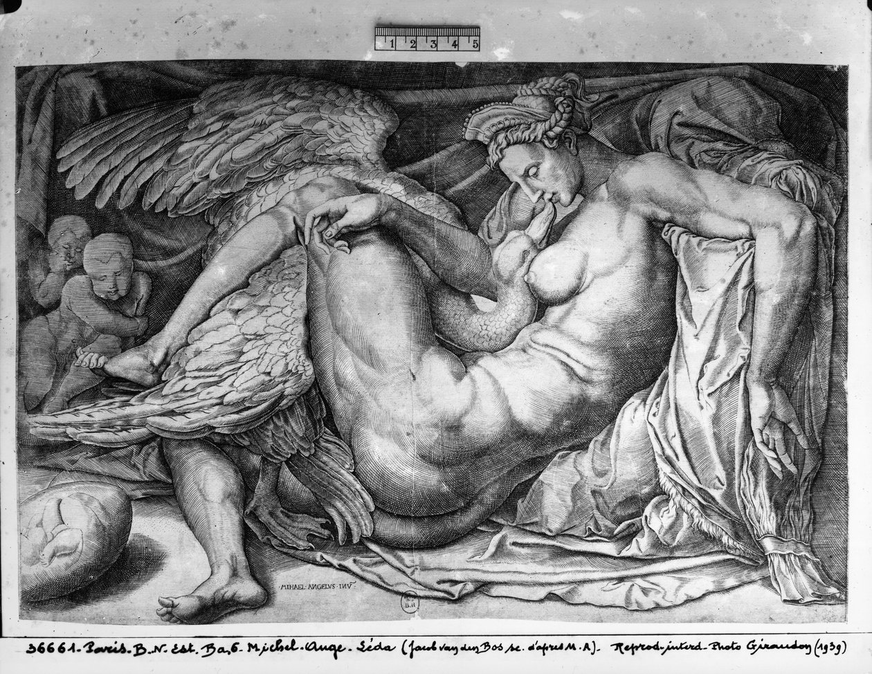 Leda, gegraveerd door Jacobus Bos door Michelangelo Buonarroti