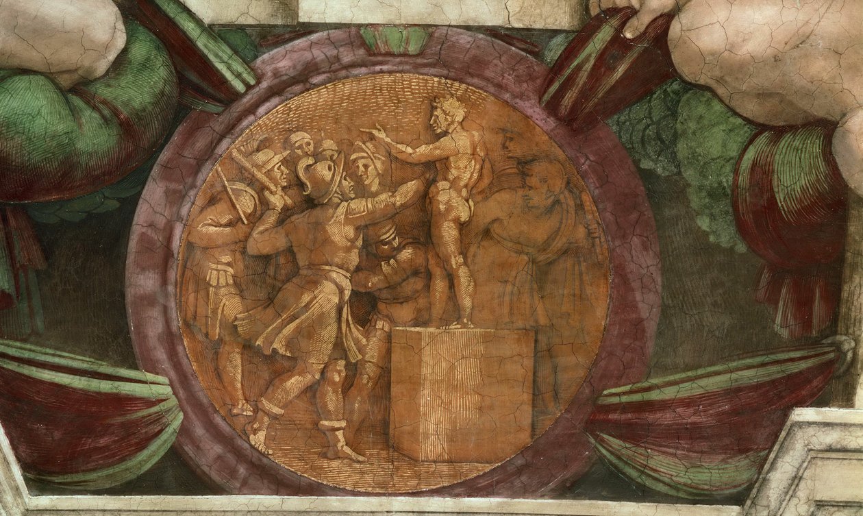 Medaille vertegenwoordigt de Vernietiging van het Standbeeld van de God Baal..., 1508-1512 door Michelangelo Buonarroti