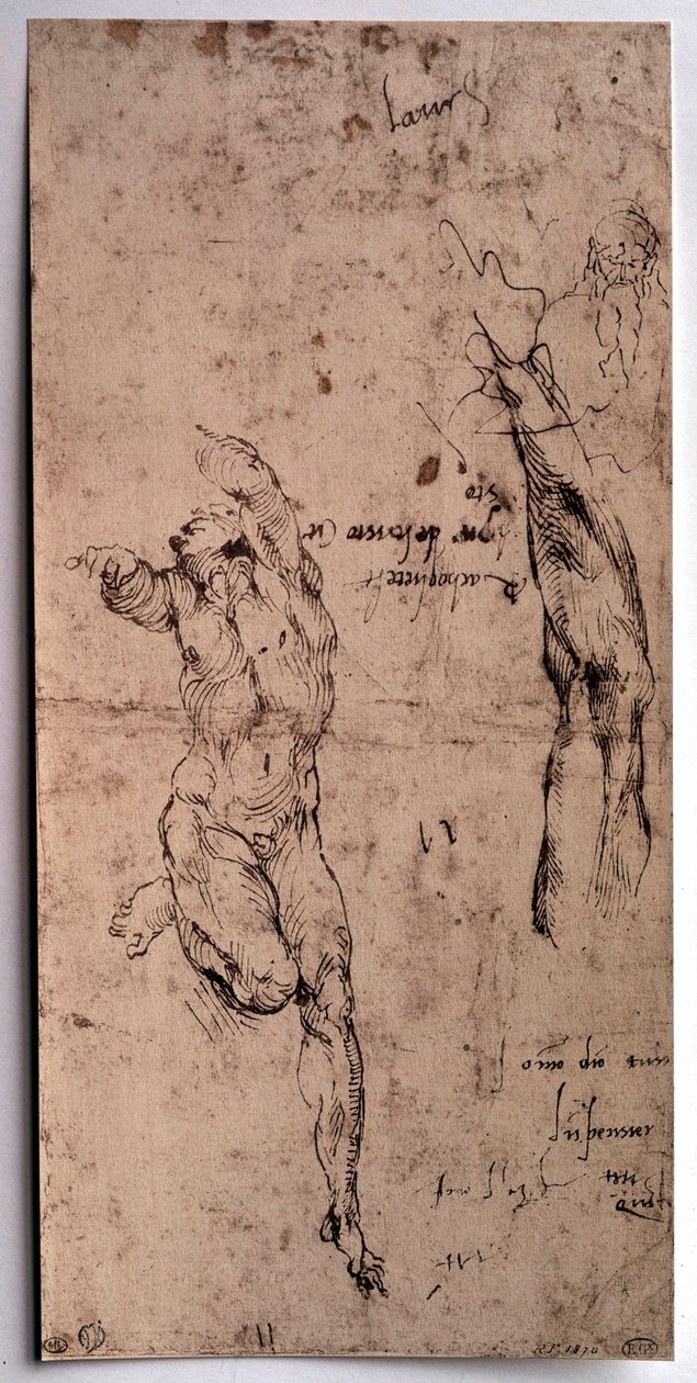 Naakte man, armstudie Tekening door Michelangelo Buonarroti door Michelangelo Buonarroti