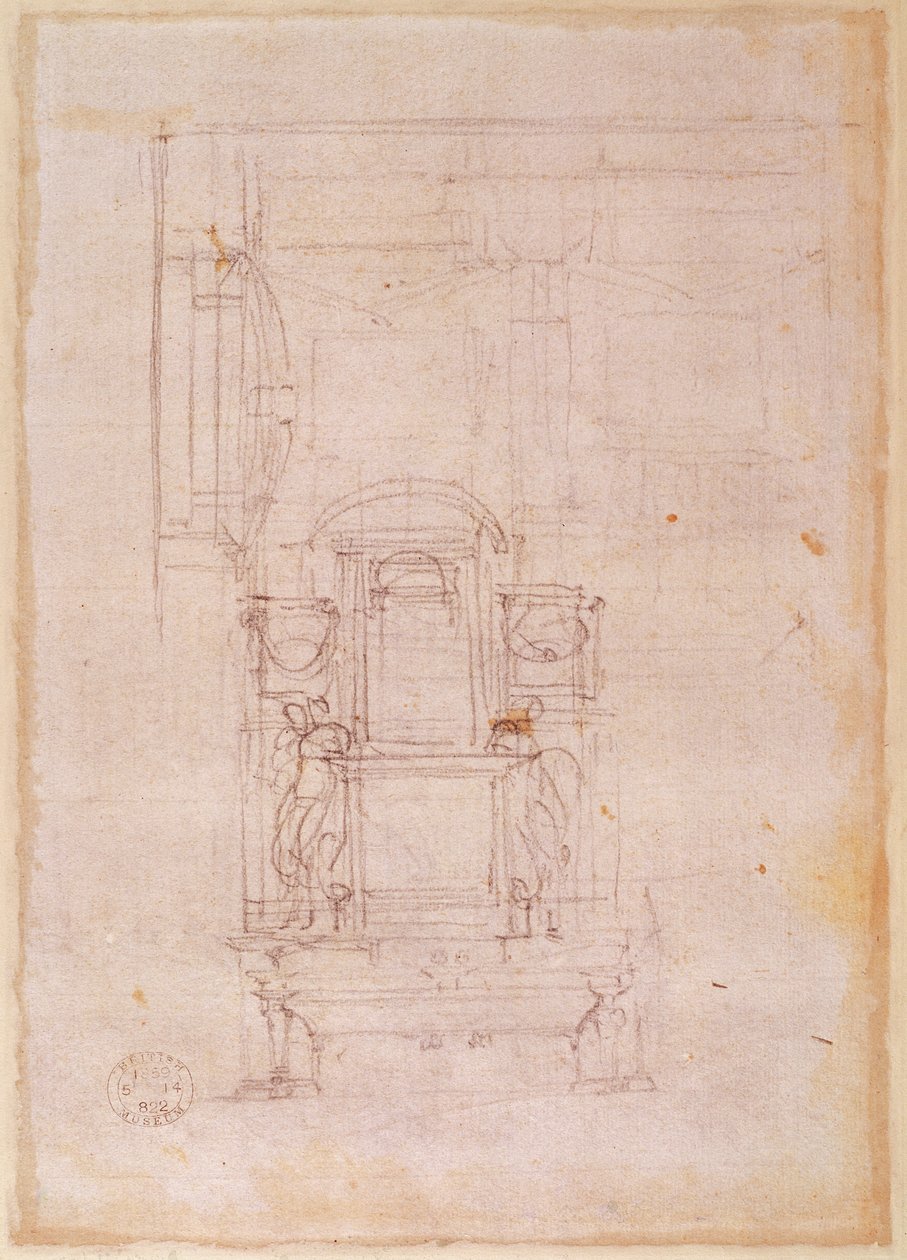 Voorbereidende tekening voor het graf van paus Julius II door Michelangelo Buonarroti
