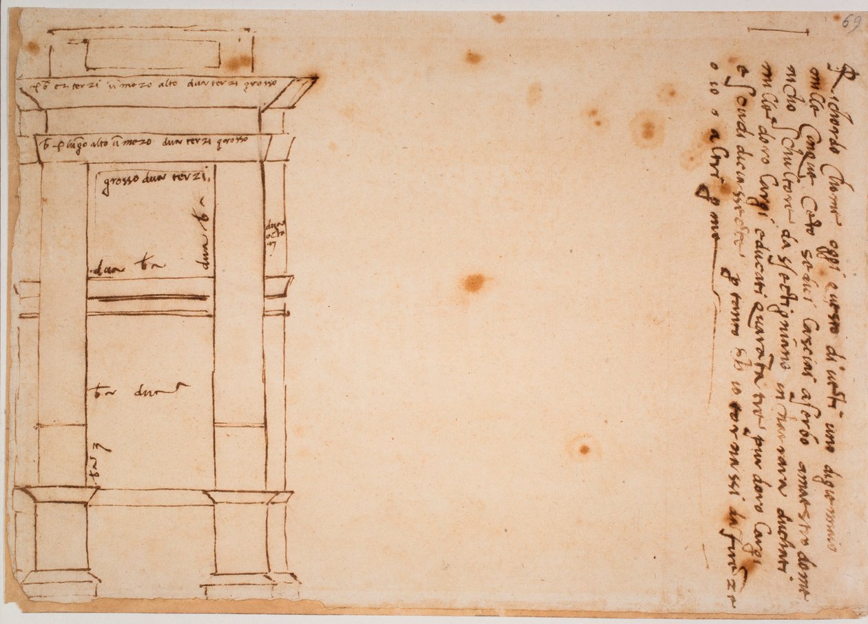 Zijaanzicht van het graf van Julius II, autograaf aandenken door Michelangelo Buonarroti