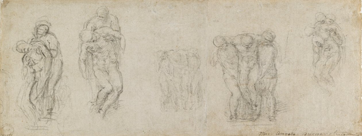 Studies voor een Pietà en een graflegging door Michelangelo Buonarroti