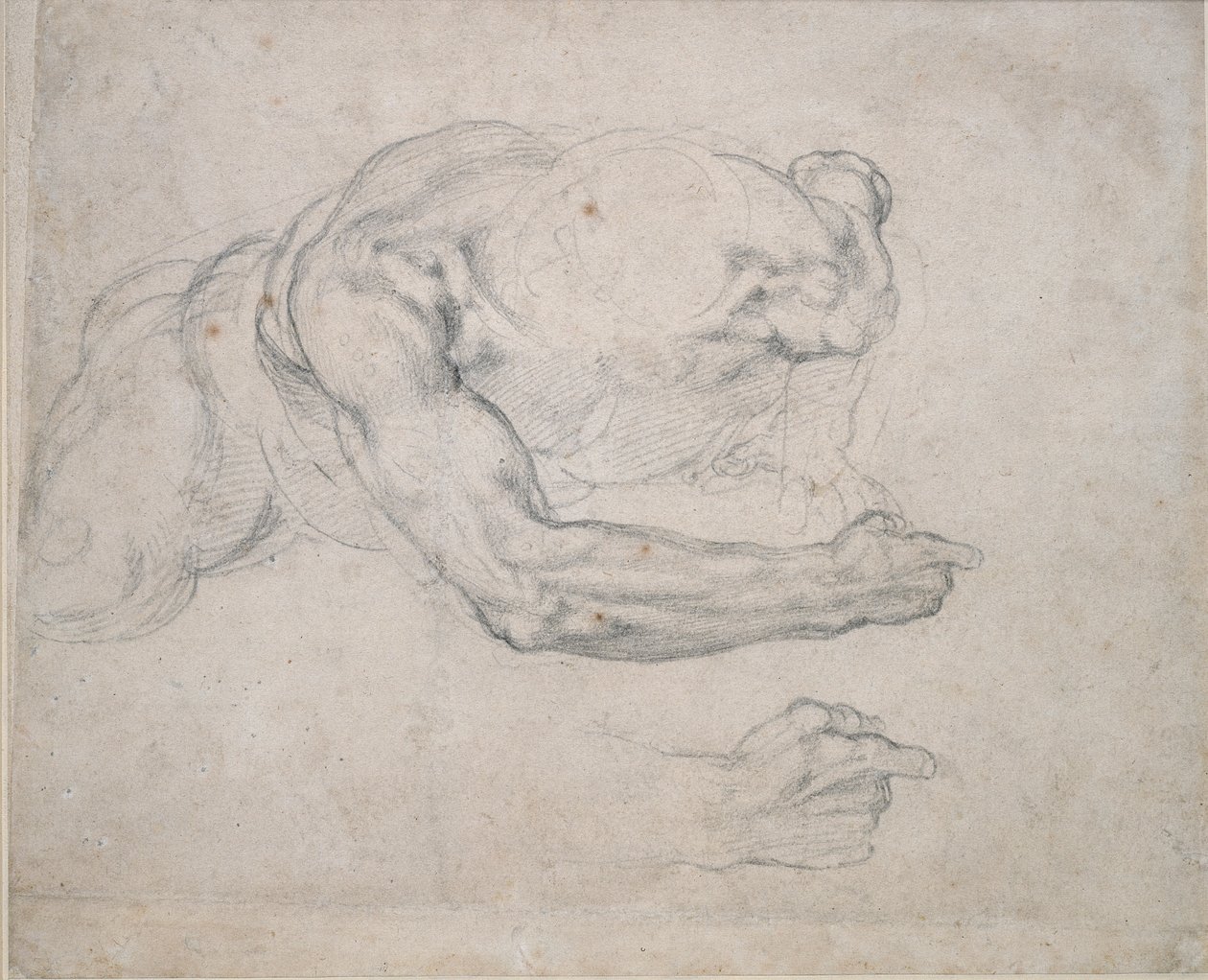 Studie van een man die opstaat door Michelangelo Buonarroti