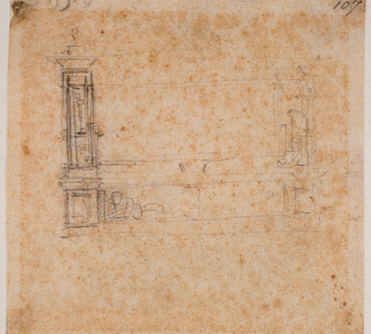 Studie van dubbele grafmuur voor de Nieuwe Sacristie door Michelangelo Buonarroti