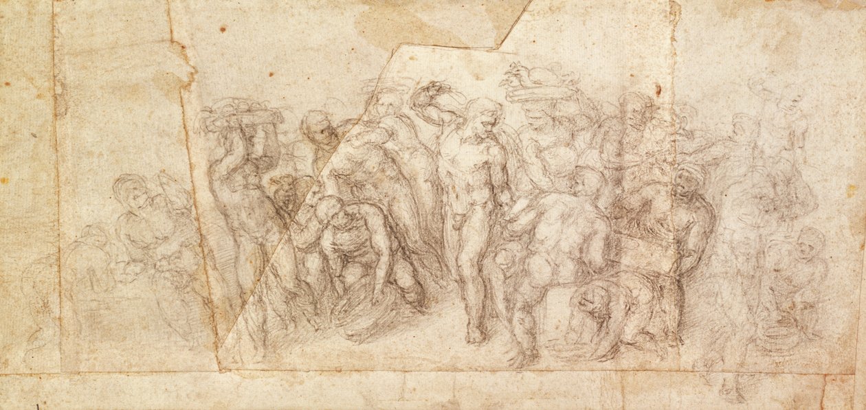 Studie van figuren voor een verhalende scène door Michelangelo Buonarroti