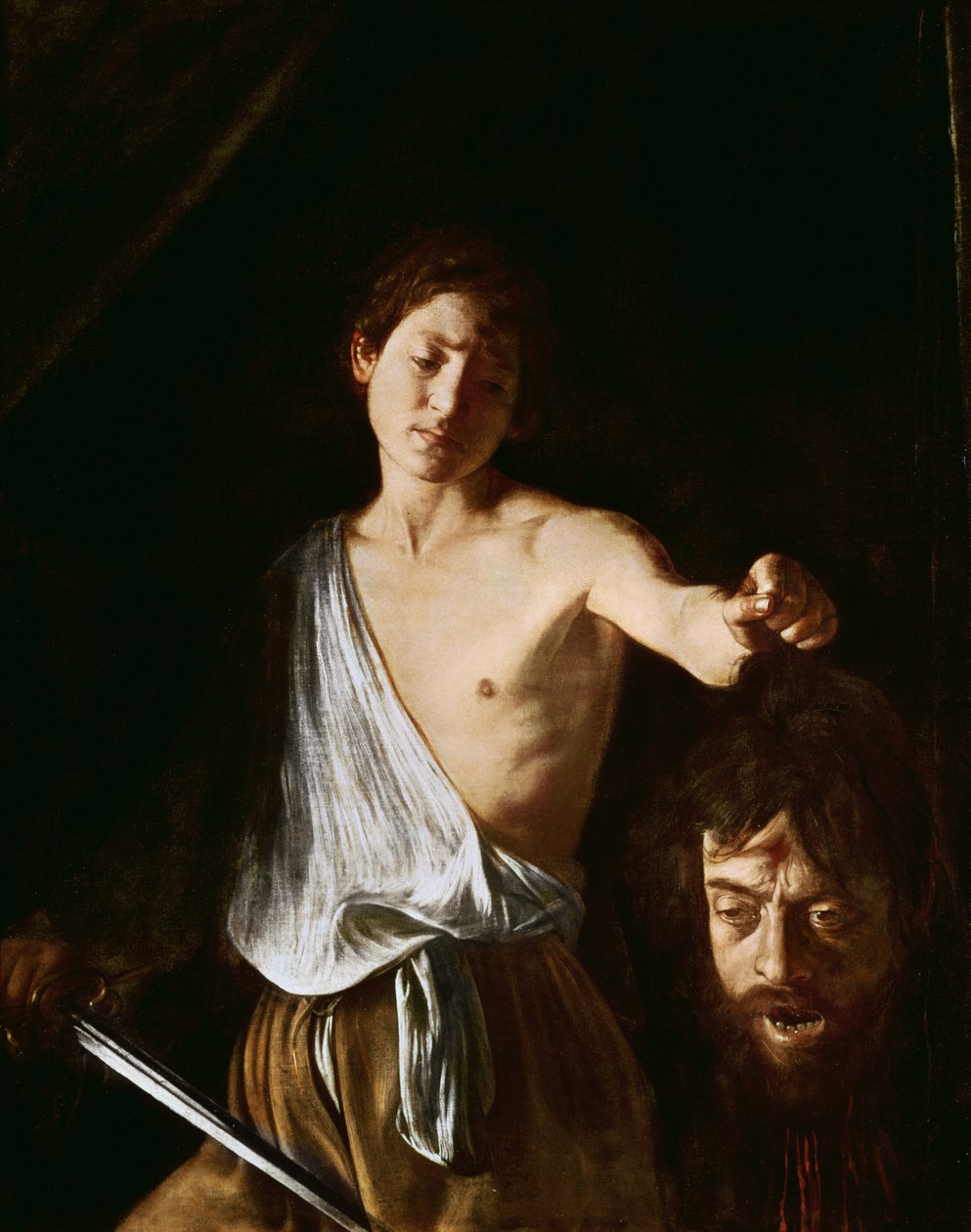 David met het hoofd van Goliath, 1606 (detail) door Michelangelo Merisi Caravaggio