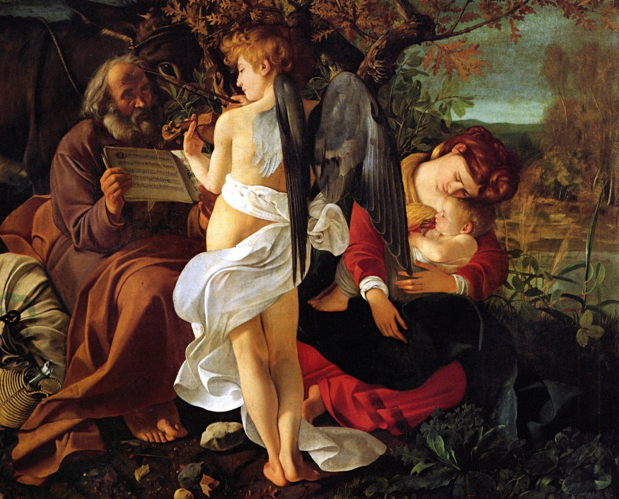 Rust tijdens de vlucht naar Egypte, ca. 1597 door Michelangelo Merisi Caravaggio