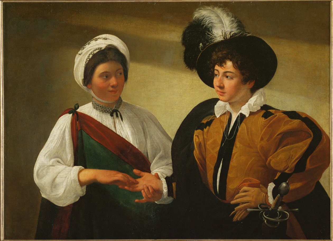 La diseuse de bonne aventure - De waarzegster ... door Michelangelo Merisi da Caravaggio
